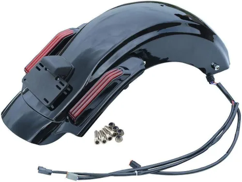 Vista 6 de TCT-MOTORPARTS Alforjas extendidas estiradas de 4 pulgadas con sistema LED de guardabarros trasero con lente roja para Harley Touring CVO Road King