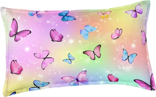Vista 6 de Juego de edredón de tamaño individual con diseño de mariposa para niñas, suave microfibra cepillada con 1 edredón y 2 fundas de almohada, decoración