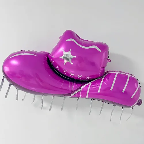 Vista 3 de 4 botas de vaquera rosa+sombrero de papel de aluminio/decoraciones de primer cumpleaños de rodeo niña/decoraciones de fiesta de vaca