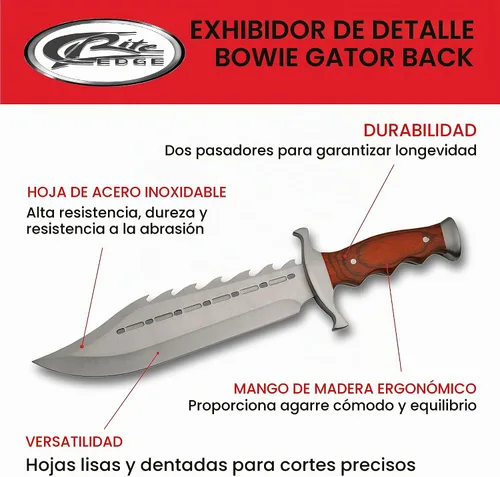 Vista 2 de SZCO Cuchillo Bowie de 15 pulgadas con funda – Cuchillo de caza de hoja fija para hombres con hoja de acero inoxidable Sawback, mango de madera roja