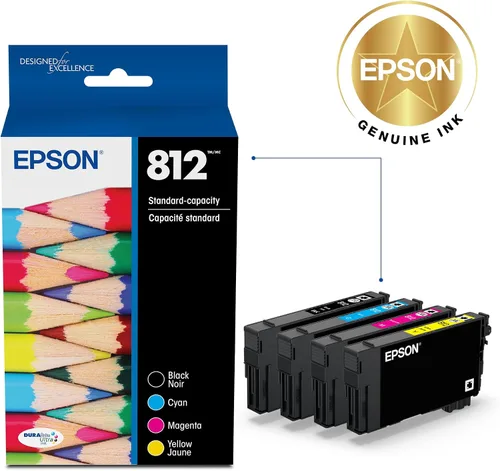 Vista 2 de Epson 812 DURABrite Ultra Tinta de Capacidad Estándar Negro y Cartucho de Color (T812120-BCS) Funciona con Workforce Pro