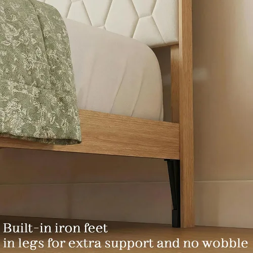 Vista 8 de Brafab Base de cama tamaño King, marco de cama de madera con cabecera de terciopelo copetudo de diamante, plataforma de madera con cabecera