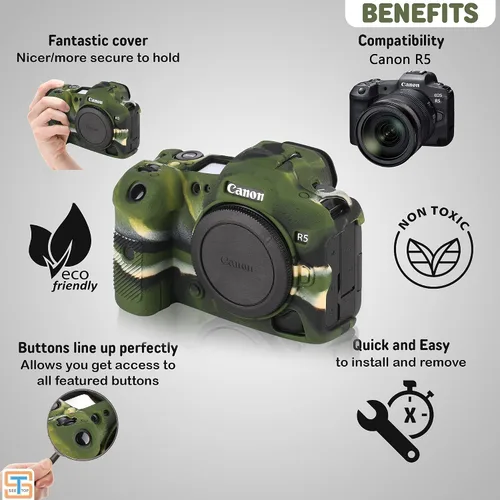 Vista 3 de Funda para cámara Canon R5 - Funda protectora de silicona para cámara réflex digital, jaula desmontable, a prueba de golpes, a prueba de polvo