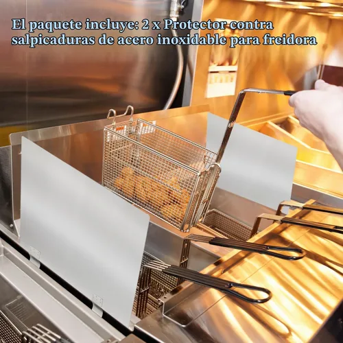 Vista 4 de Paquete de 2 protectores de salpicaduras de acero inoxidable para freidora lateral de estufa, protectores contra salpicaduras de aceite para cocina