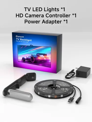 Vista 7 de GIPOYENT Retroiluminación LED para TV con cámara, luces de sincronización de pantalla RGBIC de 10.5 pies para televisores y monitores de PC de 32 a