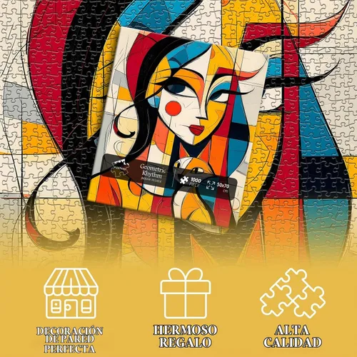 Vista 5 de Rompecabezas de arte abstracto para adultos, 1000 piezas, rompecabezas de gato para mujeres, geométricos modernos, rompecabezas de animales únicos
