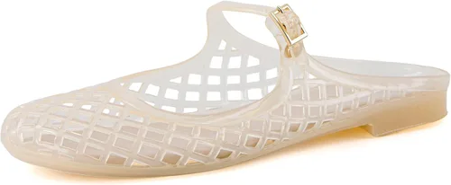 Vista 9 de CUSHIONAIRE Java - Zapatos planos de gelatina para mujer con correa ajustable, puntera cerrada, diseño de mula Mary Janes, sandalias impermeables