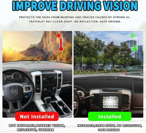 Vista 4 de POSAID Alfombrilla para salpicadero para Dodge Ram 1500 2500 3500, funda protectora personalizada para salpicadero Dodge Ram, Negro, 2010-2018
