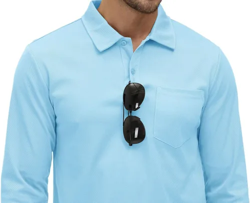 Vista 27 de Rdruko Polo para hombre con bolsillo de manga larga de secado rápido para golf al aire libre con cuello