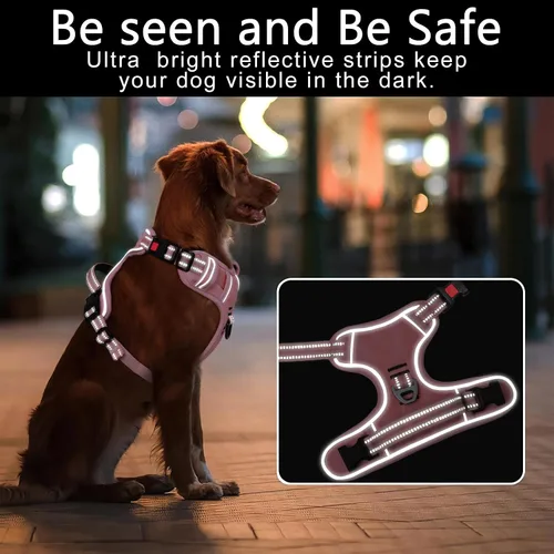 Vista 2 de Timos Arnés para perro de tamaño pequeño, arnés sin tirones para mascotas con cuello a presión bloqueable, chaleco reflectante para perro, sin