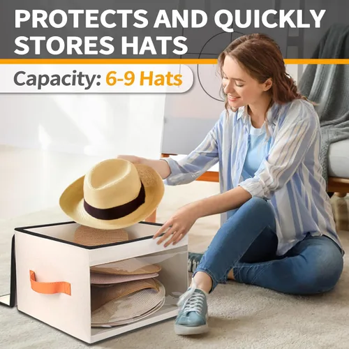 Vista 3 de kushon Caja de almacenamiento mejorada para sombreros para mujeres y hombres, bolsa organizadora de cajas de sombreros de armario con tapas a prueba