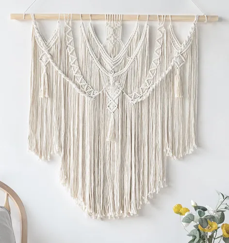 Vista 8 de Mkono macramé para colgar en la pared, decoración bohemia para el hogar, decoración tejida elegante para dormitorio, sala de estar, apartamento