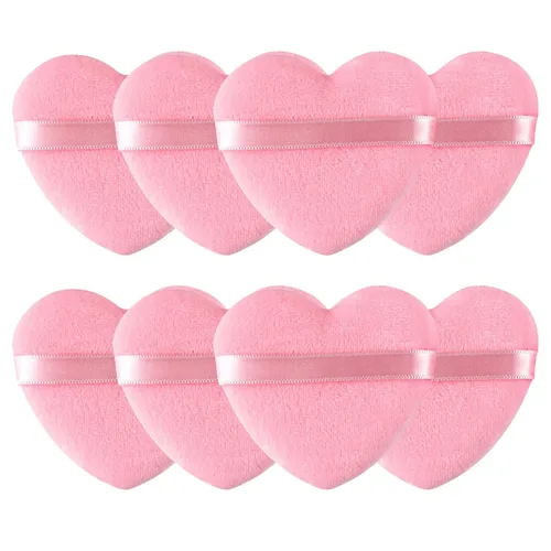 Vista 12 de 12 piezas de polvo en forma de corazón, soplo cosmético para cara, lavable, reutilizable, suave, esponja en polvo, esponja de maquillaje