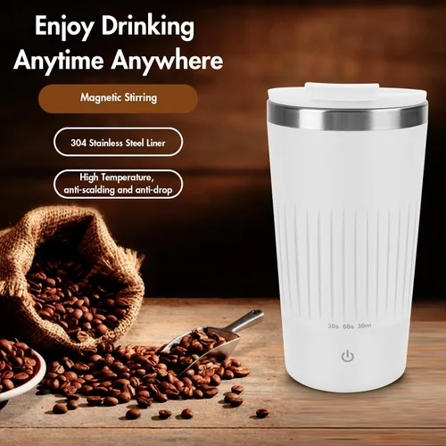 Vista 4 de Beyoung Taza de café autoagitadora, magnética automática de 14 onzas con 3 funciones de mezcla, vaso de viaje para automóvil para chocolate