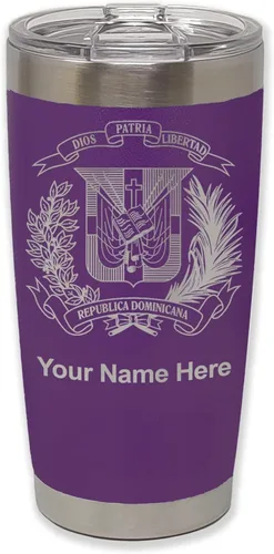 Vista 39 de LaserGram Taza aislada al vacío de 20 onzas, escudo de armas, República Dominicana, grabado personalizado incluido (gris)