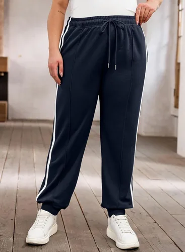 Vista 4 de Eytino Pantalones deportivos de talla grande para mujer, cintura alta, con cordón lateral, para entrenamiento, holgados, 1X-5X