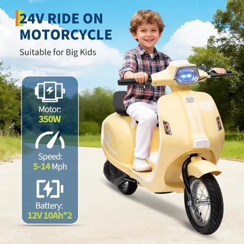 Vista 5 de Motocicleta eléctrica para niños de 24 V, juguete de paseo de 350 W Beige