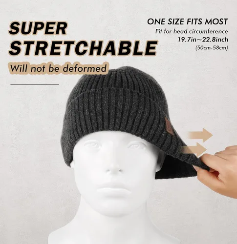 Vista 3 de Wmcaps Gorros cálidos para hombres y mujeres, gorro con forro polar cálido para invierno, unisex, a la moda, gorro de punto con puños