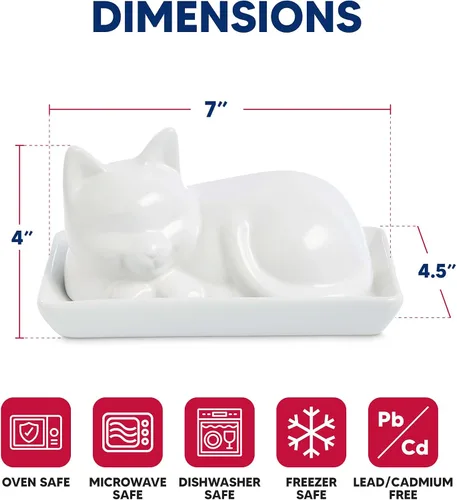 Vista 5 de HIC Kitchen Mantequillera para gatos con tapa, porcelana fina