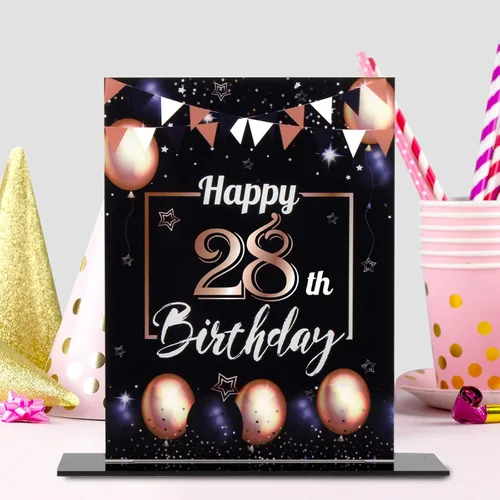 Vista 205 de LINGTEER Decoraciones de feliz cumpleaños número 11, 2 piezas de soporte de acrílico con impresión de pie rosa y azul, tablero de telón de fondo