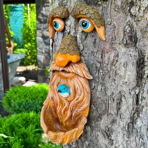 Vista 8 de Mood Lab Decoración de Caras de Árbol para Exteriores - Comedero para Pájaros del Hombre Viejo - Decoración de Jardín Tree Hugger - Estatuas de Arte