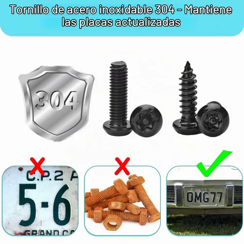Vista 5 de Kit de tornillos antirrobo negros para matrícula, tornillos a prueba de manipulaciones para placa de matrícula, pernos de acero inoxidable 304
