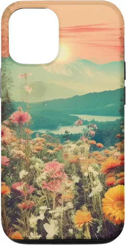 Vista 26 de iPhone 16 Boho Mountain Moon Phases Floral Aesthetic Chic Retro Sunset Case