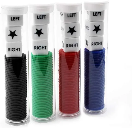 Vista 6 de Spidfee Rigth Left Center - Juego de dados con 3 dados + 36 fichas, fichas negras
