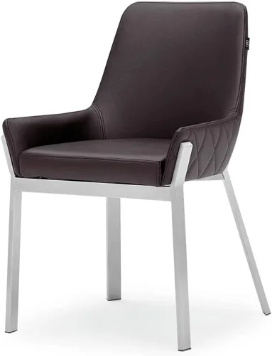 Vista 4 de ZURI Sydney Silla de comedor de cuero sintético marrón con patas de acero inoxidable cepillado
