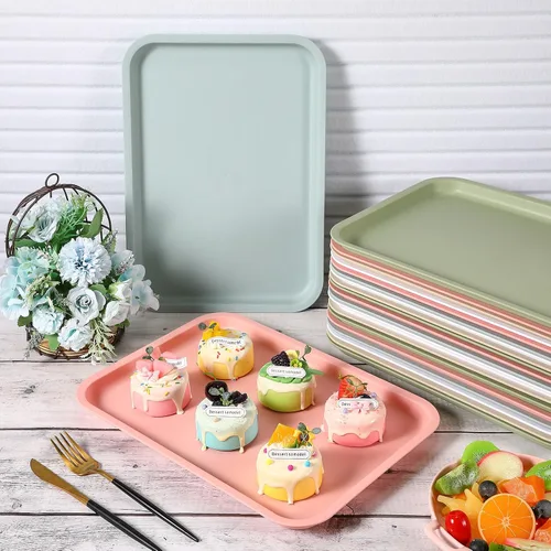 Vista 4 de Uiifan 20 bandejas de plástico grueso para cafetería, bandejas de servicio de comida rápida, bandejas rectangulares a granel, para restaurante
