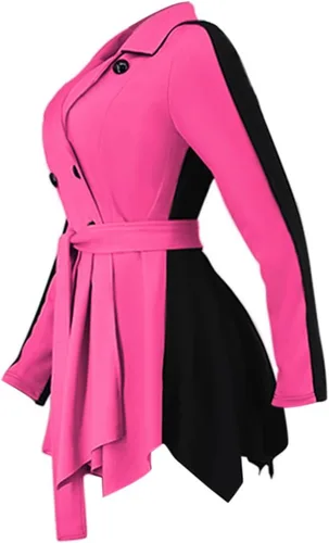Vista 4 de RAMOUG Dos tonos solapa cuello en V doble botonadura chaqueta peplum sexy blazer con cinturón mini vestido