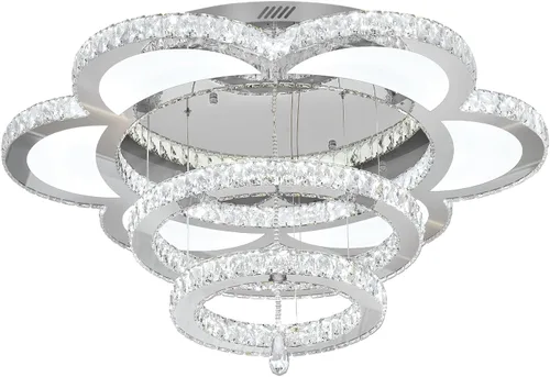 Vista 9 de W40 - Lámpara de araña de cristal moderna de montaje empotrado con control remoto para sala de estar, cocina, isla, dormitorio, pasillo, entrada