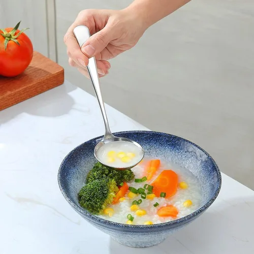 Vista 5 de Cucharones de sopa pequeños, cucharones de cuchara de sopa para salsa, 2 unidades SUS 304 de acero inoxidable no magnético de 7.6 pulgadas redondas
