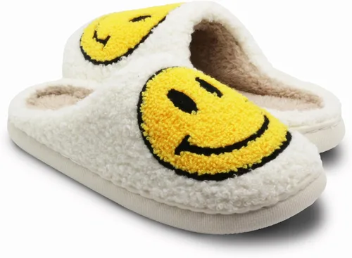 Vista 2 de FIWAHI Pantuflas de cara retro mullidas para mujeres y hombres, ligeras, suaves, esponjosas, cálidas, estilo casual, sonriente, bonitas, acogedoras