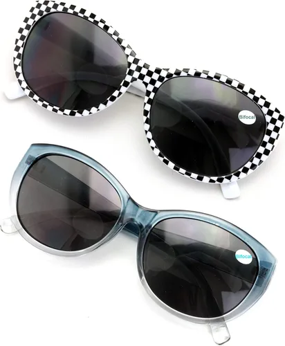 Vista 7 de 2 pares de lentes de sol de lectura bifocales para mujer Cateye Vintage Jackie Oval
