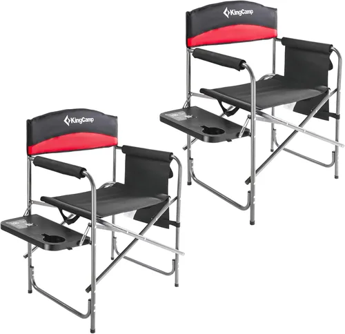 Vista 10 de KingCamp Silla de director acolchada plegable para acampar con mesa auxiliar y bolsillo, color gris