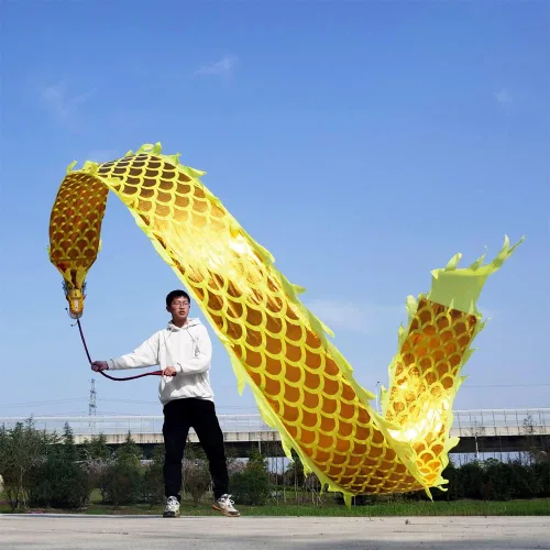 Vista 7 de 26.2 ft (26.2 pies) cuadrado de ejercicio de danza de dragón Poi con cabeza de dragón 3D y cuerda oscilante, conjunto de cinta fluida Wulong de LED