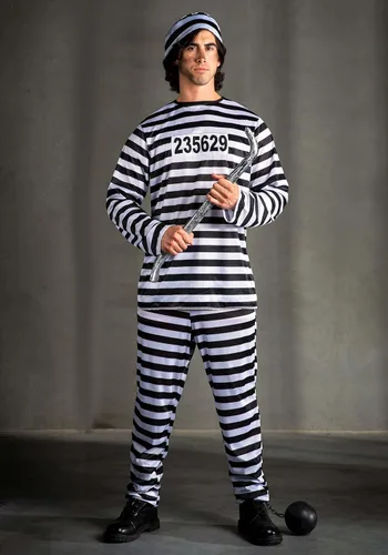 Vista 6 de Disfraz de prisionero de talla grande para hombre, traje de prisión a rayas, Negro -, 3X
