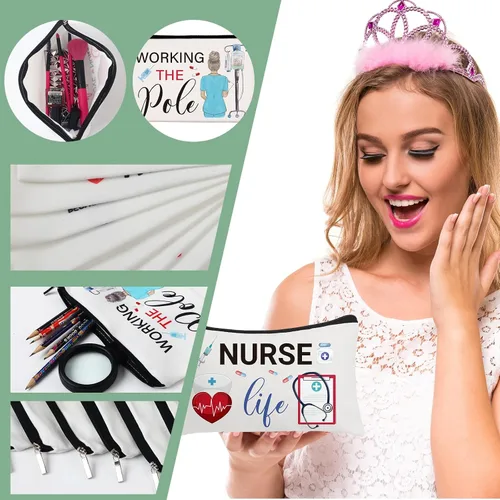 Vista 3 de Irenare 30 piezas de regalos de enfermera para mujeres, kit de supervivencia de enfermera, bolsas de maquillaje de lona, apreciación cosmética