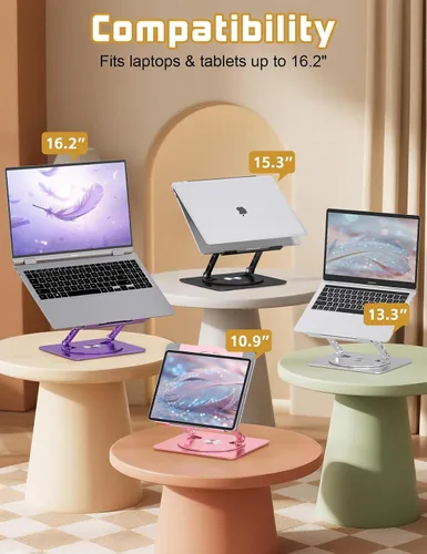 Vista 7 de Soporte ajustable para computadora de escritorio, base giratoria de 360°, elevador de aluminio para laptop, soporte ergonómico para oficina, hogar
