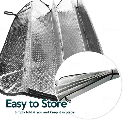 Vista 6 de ZONETECH Parasol plegable plateado para automóvil, protector solar reflectante metálico de acordeón de alta calidad