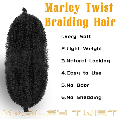 Vista 4 de Cabello para Trenzas Marley Twist de 10 pulgadas Negro 3 Paquetes Cabello Afro Twist Elástico Preseparado para Locs Suaves Cabello Spring Twist