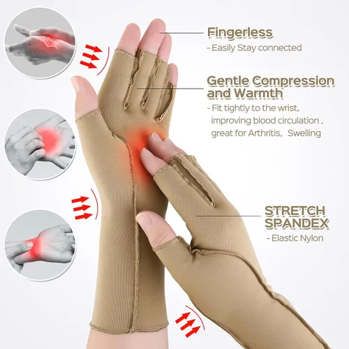 Vista 3 de Janmercy 3 pares de guantes de compresión para artritis para mujeres y hombres para el dolor del túnel carpiano reumatoide, guantes sin dedos