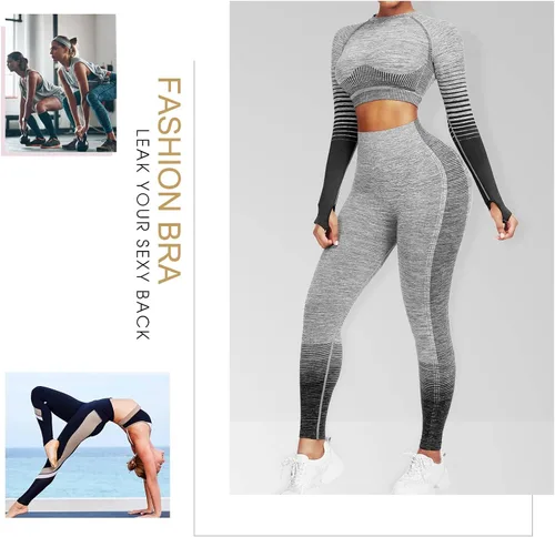 Vista 7 de JOYMODE - Conjunto de entrenamiento para mujer, diseño de 2 piezas con leggings de tiro alto sin costuras y camiseta corta , para yoga