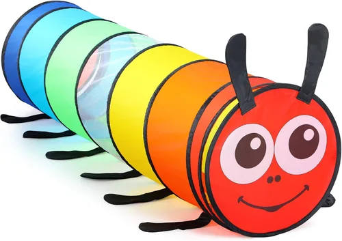 Vista 8 de Moncoland Tienda de campaña de túnel de juego para niños pequeños, paquete de 2 coloridos juguetes de túnel de gateo desplegable para bebés