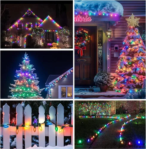 Vista 8 de C9 Luces de Cadena de Navidad, 25 pies 26 Bombillas Brillantes y Multicolores para Exteriores, Luces de Navidad para Techo, Patio, Jardín