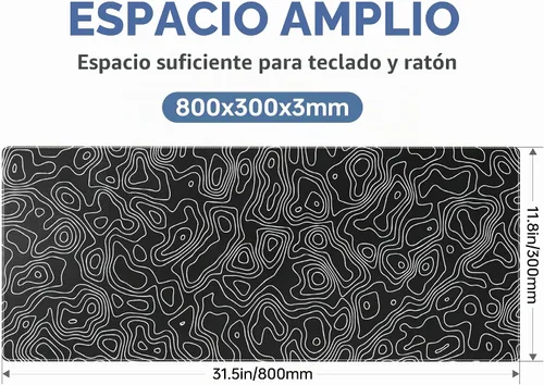 Vista 2 de Alfombrilla de mouse para juegos de mapa negro, alfombrilla de escritorio grande para teclado extendido, alfombrilla de mouse XL con base