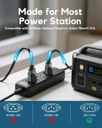 Vista 3 de Cable de alimentación universal de CA resistente con certificación UL 14 AWG 15A 125V (14/3 SJT) Cable de repuesto NEMA 5-15P a IEC C13 (6 pies)
