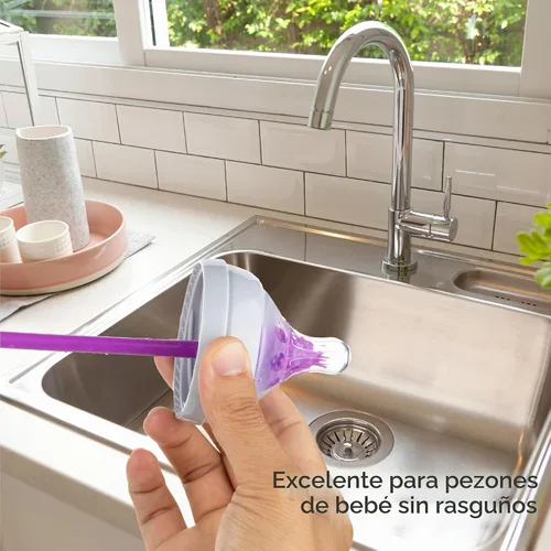 Vista 6 de A-Brush - Cepillo limpiador de botellas de silicona, juego de 2 piezas, flexible, mango largo, limpiador de botellas de agua, cepillo para pezón