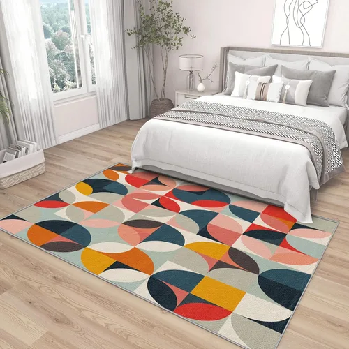 Vista 4 de Alfombra Geométrica 2x3 - Alfombra de Área Abstracta Retro Colorida, Tapete de Puerta Moderno de Mediados de Siglo, Lavable y Antideslizante y Suave